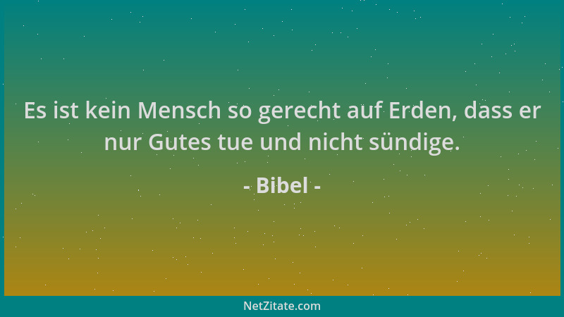 Bibel - Es ist kein Mensch so gerecht auf Erden, dass er nur Gutes tue und nicht sündige....