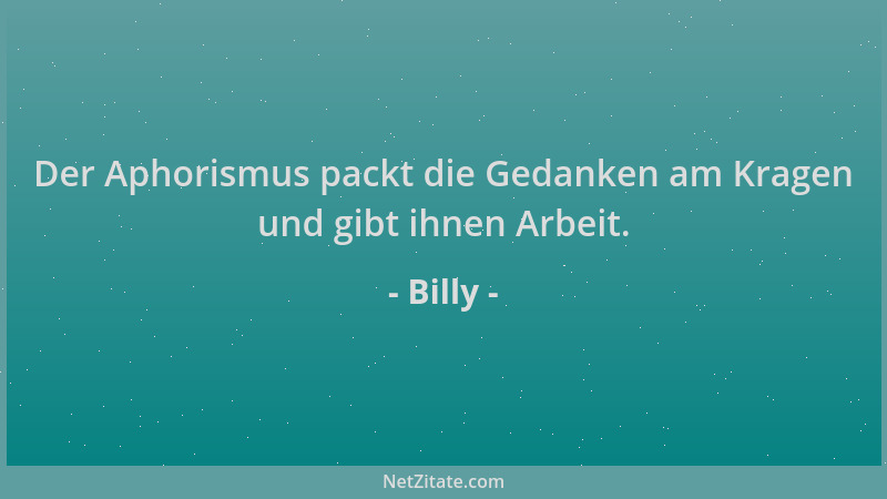 Billy - Der Aphorismus packt die Gedanken am Kragen und gibt ihnen Arbeit....