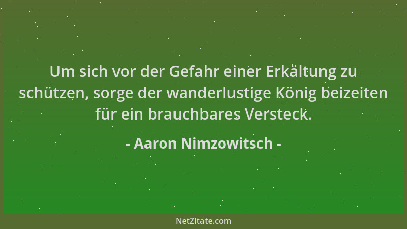 Aaron Nimzowitsch - Um sich vor der Gefahr einer Erkältung zu schützen, sorge der wanderlustige König beizeiten für ein bra...