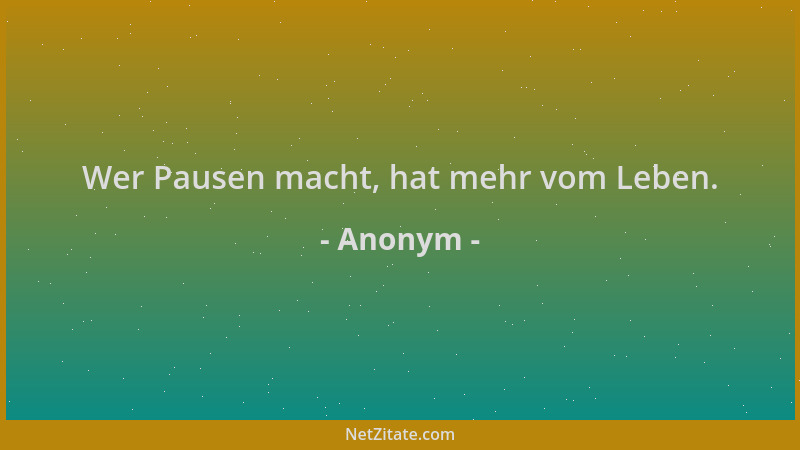 Anonym - Wer Pausen macht, hat mehr vom Leben....