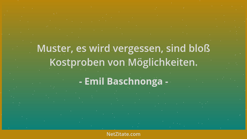 Emil Baschnonga - Muster, es wird vergessen, sind bloß Kostproben von Möglichkeiten....