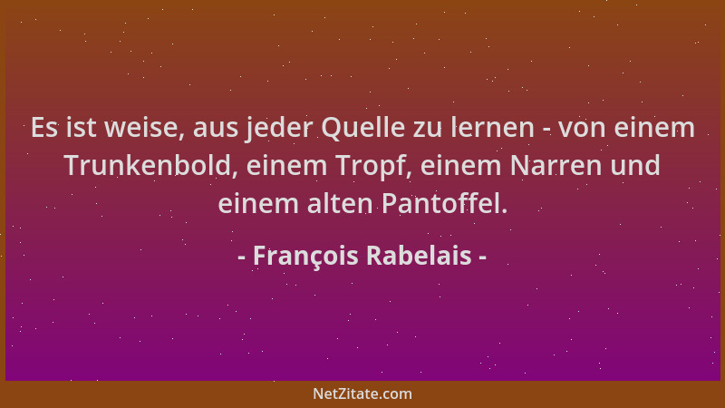 François Rabelais - Es ist weise, aus jeder Quelle zu lernen - von einem Trunkenbold, einem Tropf, einem Narren und einem a...