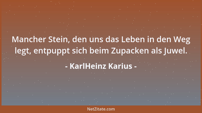 KarlHeinz Karius - Mancher Stein, den uns das Leben in den Weg legt, entpuppt sich beim Zupacken als Juwel....