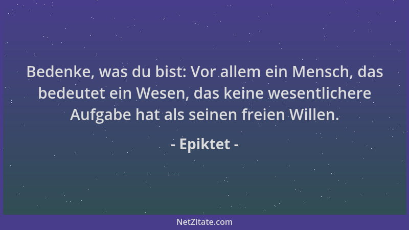 Epiktet - Bedenke, was du bist: Vor allem ein Mensch, das bedeutet ein Wesen, das keine wesentlichere Aufgabe hat als seine...