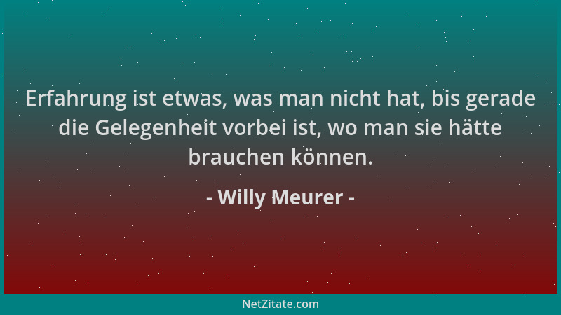 Willy Meurer - Erfahrung ist etwas, was man nicht hat, bis gerade die Gelegenheit vorbei ist, wo man sie hätte brauchen kön...