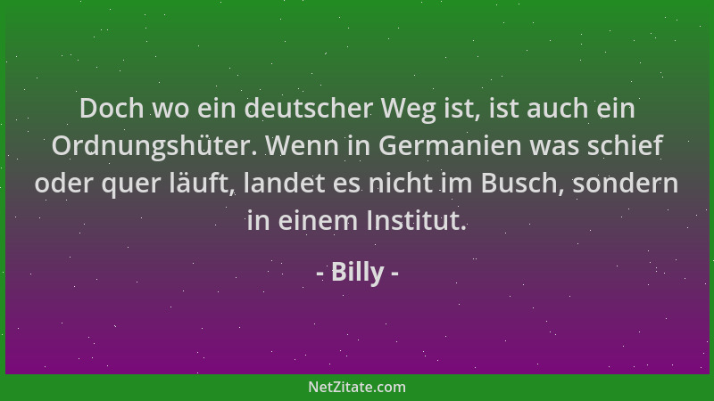 Billy - Doch wo ein deutscher Weg ist, ist auch ein Ordnungshüter. Wenn in Germanien was schief oder quer läuft, landet es...