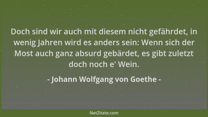 Johann Wolfgang von Goethe - Doch sind wir auch mit diesem nicht gefährdet, in wenig Jahren wird es anders sein: Wenn sich...