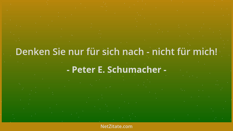 Peter E. Schumacher - Denken Sie nur für sich nach - nicht für mich!...