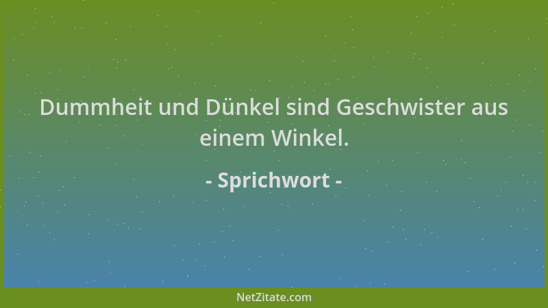 Sprichwort - Dummheit und Dünkel sind Geschwister aus einem Winkel....