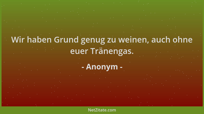 Anonym - Wir haben Grund genug zu weinen, auch ohne euer Tränengas....