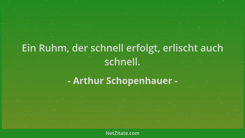 Arthur Schopenhauer - Ein Ruhm, der schnell erfolgt, erlischt auch schnell....