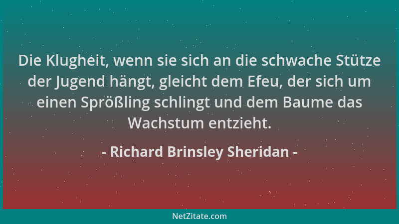 Richard Brinsley Sheridan - Die Klugheit, wenn sie sich an die schwache Stütze der Jugend hängt, gleicht dem Efeu, der sich...