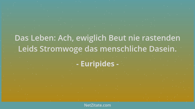 Euripides - Das Leben: Ach, ewiglich Beut nie rastenden Leids Stromwoge das menschliche Dasein....