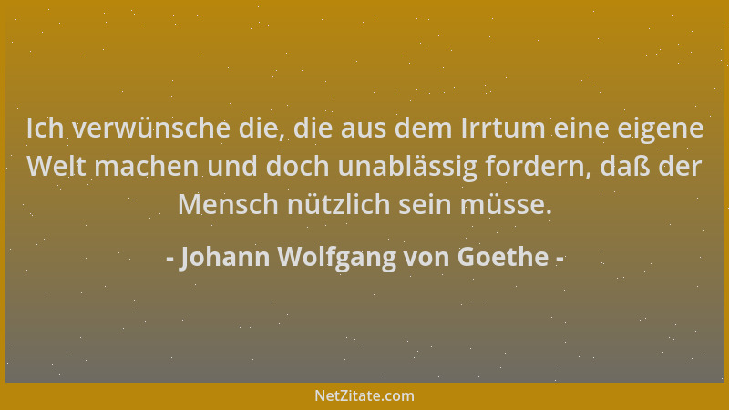 Johann Wolfgang von Goethe - Ich verwünsche die, die aus dem Irrtum eine eigene Welt machen und doch unablässig fordern, da...