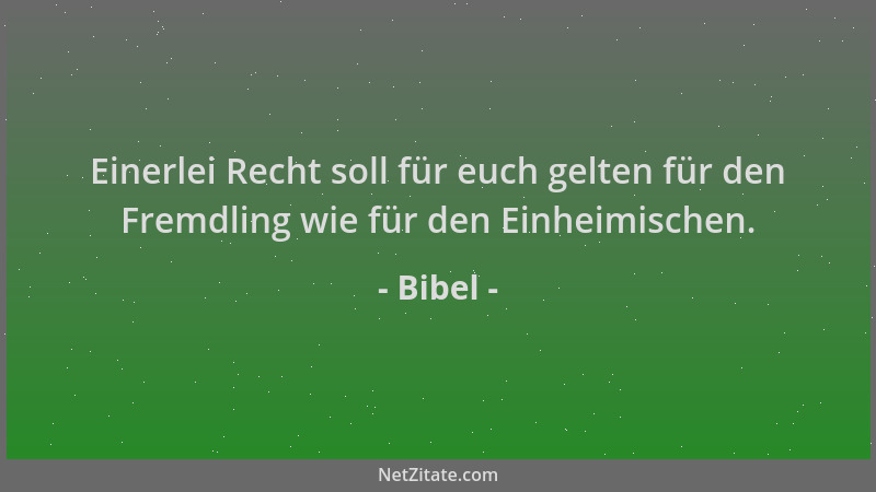 Bibel - Einerlei Recht soll für euch gelten für den Fremdling wie für den Einheimischen....