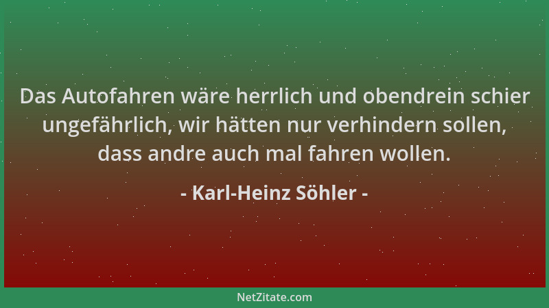 Karl-Heinz Söhler - Das Autofahren wäre herrlich und obendrein schier ungefährlich, wir hätten nur verhindern sollen, dass...