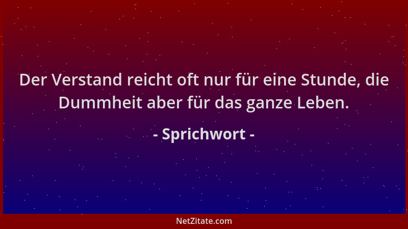 Sprichwort - Der Verstand reicht oft nur für eine Stunde, die Dummheit aber für das ganze Leben....
