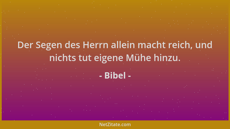 Bibel - Der Segen des Herrn allein macht reich, und nichts tut eigene Mühe hinzu....