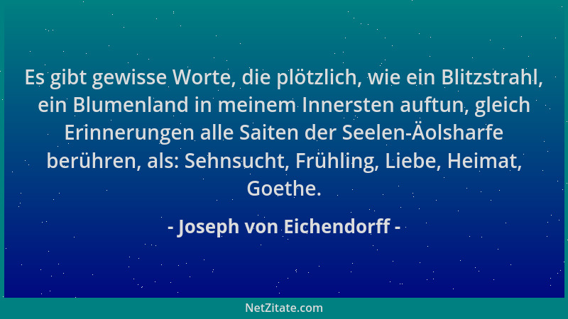 Joseph von Eichendorff - Es gibt gewisse Worte, die plötzlich, wie ein Blitzstrahl, ein Blumenland in meinem Innersten auft...