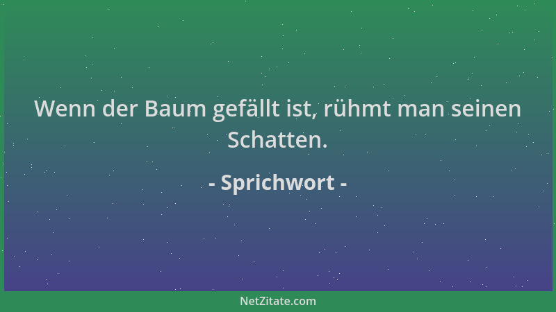 Sprichwort - Wenn der Baum gefällt ist, rühmt man seinen Schatten....