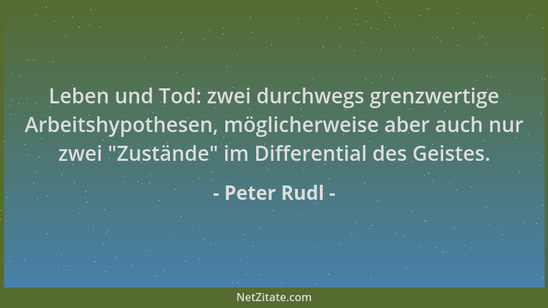 Peter Rudl - Leben und Tod: zwei durchwegs grenzwertige Arbeitshypothesen, möglicherweise aber auch nur zwei  "Zustände " im...