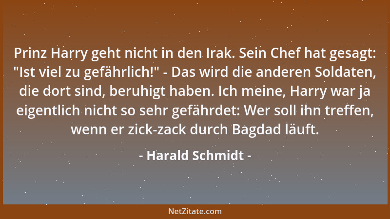 Harald Schmidt - Prinz Harry geht nicht in den Irak. Sein Chef hat gesagt:  "Ist viel zu gefährlich! " - Das wird die anderen...