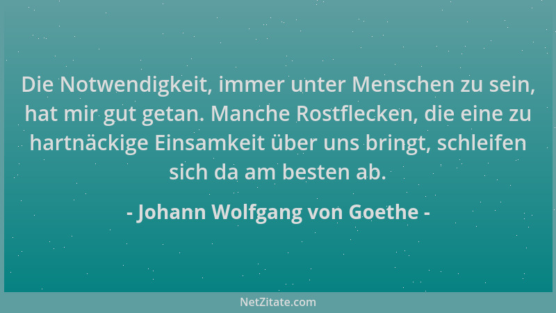 Johann Wolfgang von Goethe - Die Notwendigkeit, immer unter Menschen zu sein, hat mir gut getan. Manche Rostflecken, die ei...