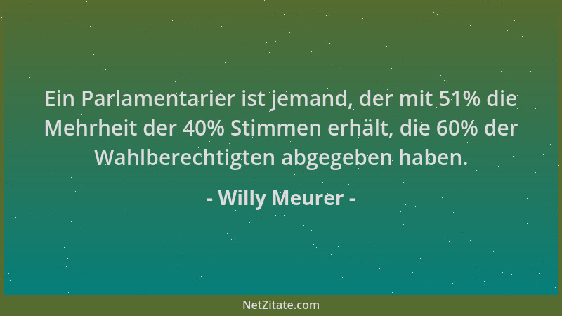 Willy Meurer - Ein Parlamentarier ist jemand, der mit 51% die Mehrheit der 40% Stimmen erhält, die 60% der Wahlberechtigten...