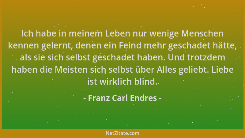 Franz Carl Endres - Ich habe in meinem Leben nur wenige Menschen kennen gelernt, denen ein Feind mehr geschadet hätte, als...