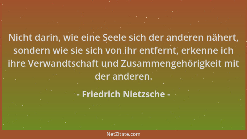 Friedrich Nietzsche - Nicht darin, wie eine Seele sich der anderen nähert, sondern wie sie sich von ihr entfernt, erkenne i...