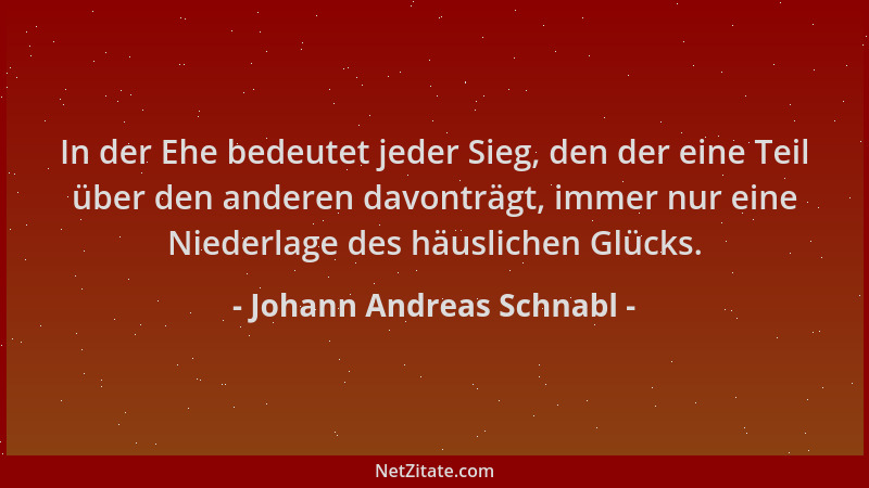 Johann Andreas Schnabl - In der Ehe bedeutet jeder Sieg, den der eine Teil über den anderen davonträgt, immer nur eine Nied...