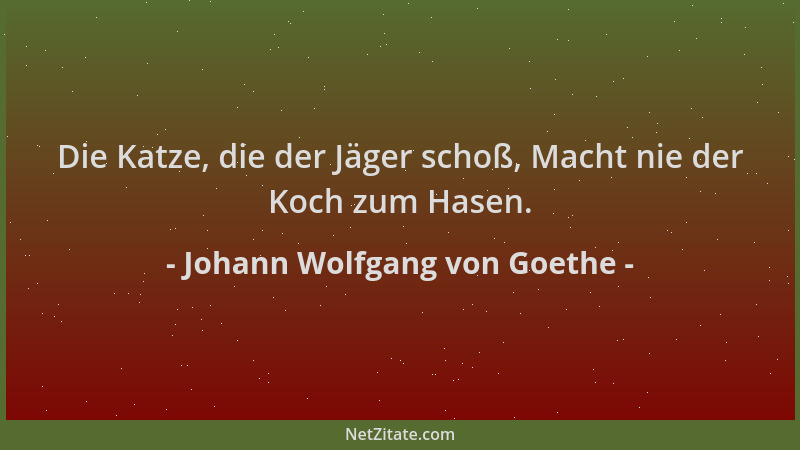Johann Wolfgang von Goethe - Die Katze, die der Jäger schoß, Macht nie der Koch zum Hasen....