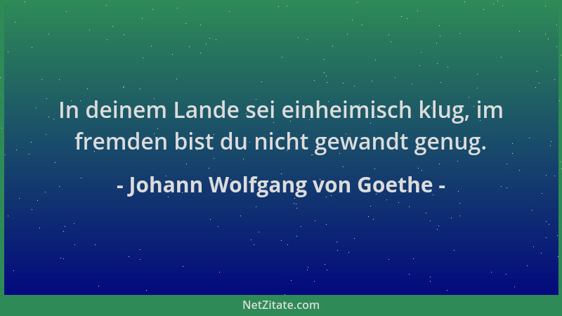 Johann Wolfgang von Goethe - In deinem Lande sei einheimisch klug, im fremden bist du nicht gewandt genug....