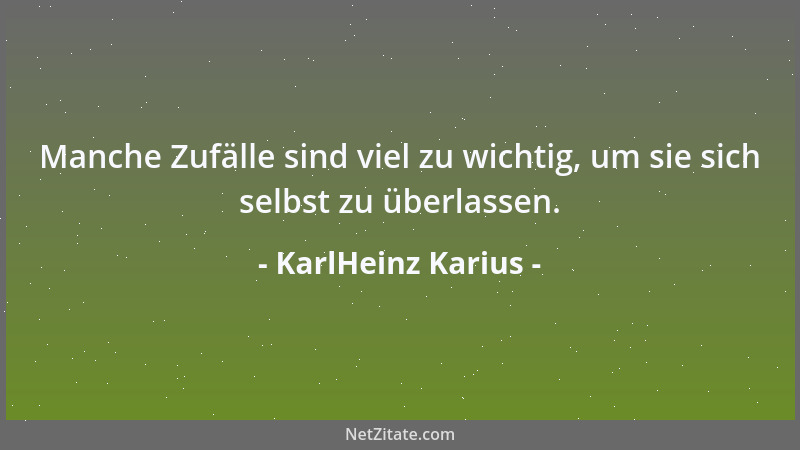KarlHeinz Karius - Manche Zufälle sind viel zu wichtig, um sie sich selbst zu überlassen....