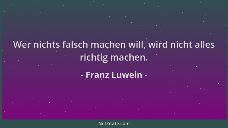 Franz Luwein - Wer nichts falsch machen will, wird nicht alles richtig machen....