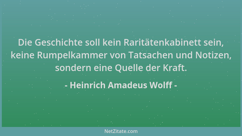 Heinrich Amadeus Wolff - Die Geschichte soll kein Raritätenkabinett sein, keine Rumpelkammer von Tatsachen und Notizen, son...