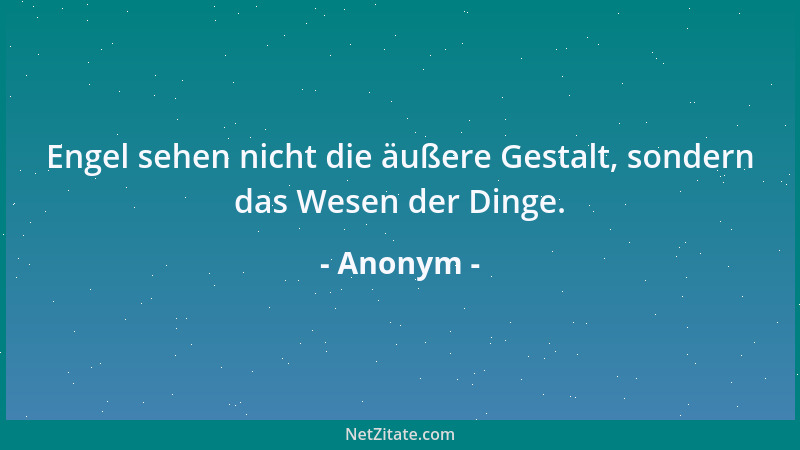 Anonym - Engel sehen nicht die äußere Gestalt, sondern das Wesen der Dinge....