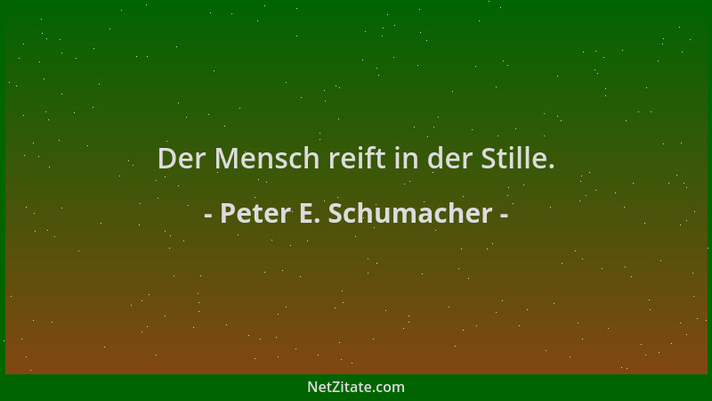 Peter E. Schumacher - Der Mensch reift in der Stille....