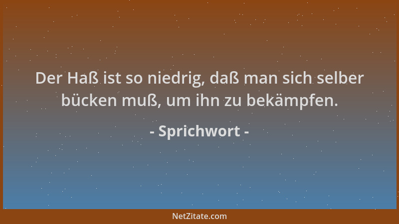 Sprichwort - Der Haß ist so niedrig, daß man sich selber bücken muß, um ihn zu bekämpfen....