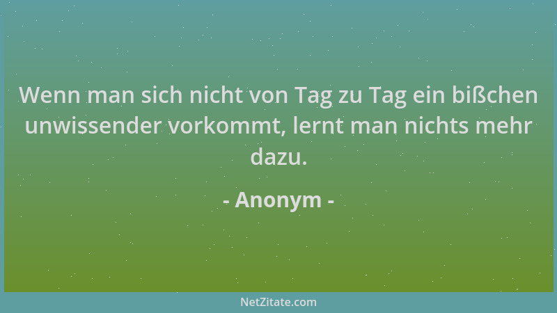 Anonym - Wenn man sich nicht von Tag zu Tag ein bißchen unwissender vorkommt, lernt man nichts mehr dazu....