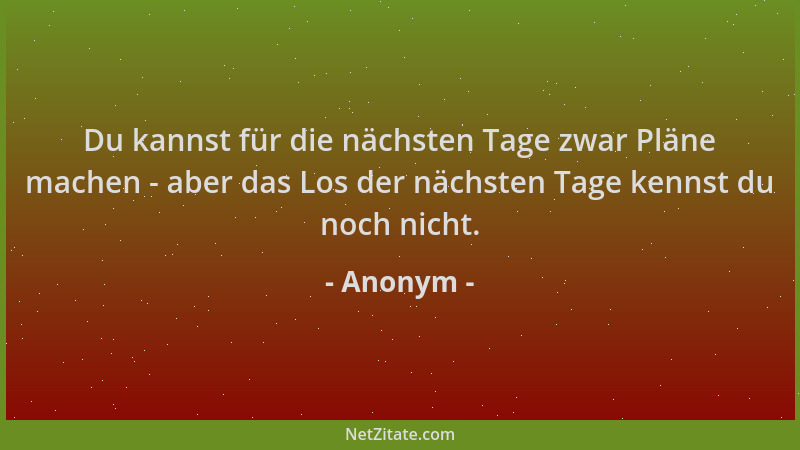 Anonym - Du kannst für die nächsten Tage zwar Pläne machen - aber das Los der nächsten Tage kennst du noch nicht....