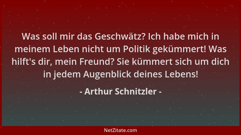 Arthur Schnitzler - Was soll mir das Geschwätz? Ich habe mich in meinem Leben nicht um Politik gekümmert! Was hilft 's dir,...
