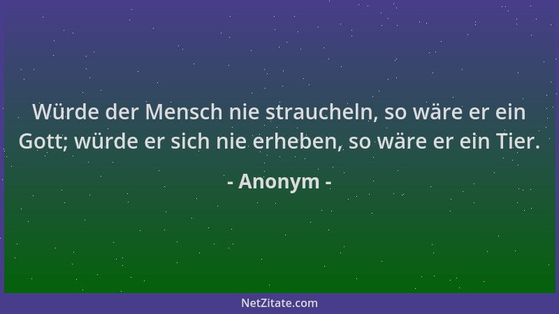 Anonym - Würde der Mensch nie straucheln, so wäre er ein Gott; würde er sich nie erheben, so wäre er ein Tier....