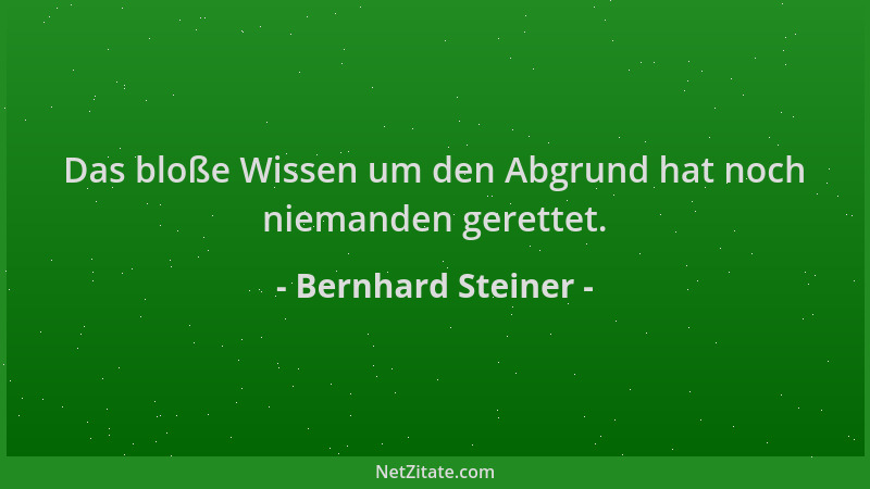 Bernhard Steiner - Das bloße Wissen um den Abgrund hat noch niemanden gerettet....