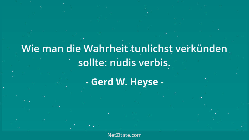Gerd W. Heyse - Wie man die Wahrheit tunlichst verkünden sollte: nudis verbis....