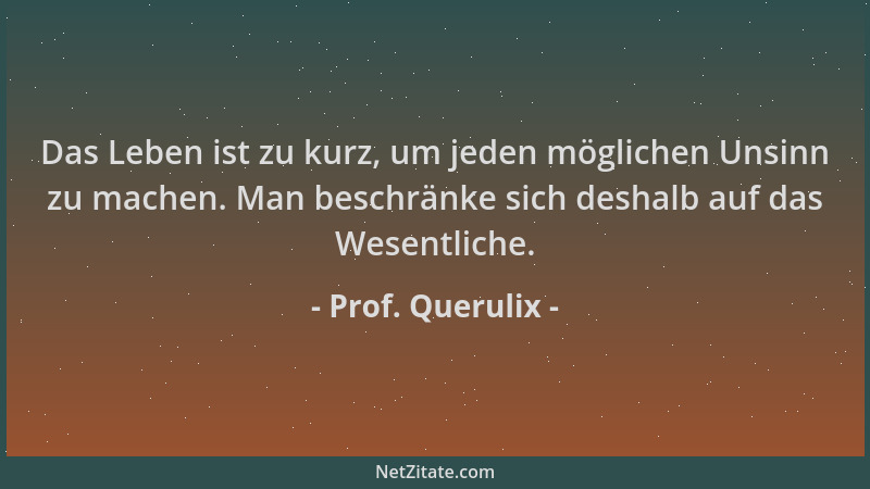 Prof. Querulix - Das Leben ist zu kurz, um jeden möglichen Unsinn zu machen. Man beschränke sich deshalb auf das Wesentlich...
