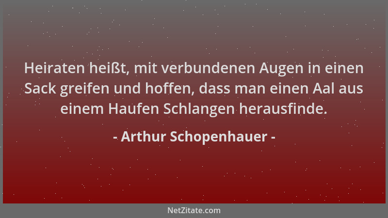 Arthur Schopenhauer - Heiraten heißt, mit verbundenen Augen in einen Sack greifen und hoffen, dass man einen Aal aus einem...