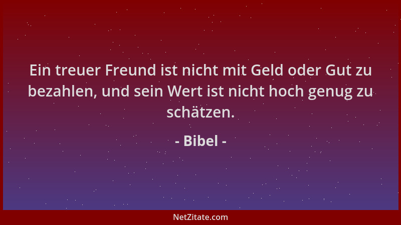 Bibel - Ein treuer Freund ist nicht mit Geld oder Gut zu bezahlen, und sein Wert ist nicht hoch genug zu schätzen....