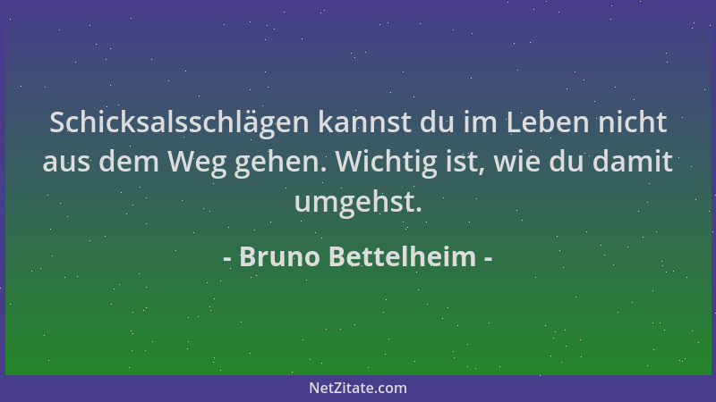 Bruno Bettelheim - Schicksalsschlägen kannst du im Leben nicht aus dem Weg gehen. Wichtig ist, wie du damit umgehst....