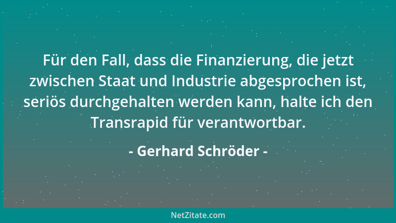 Gerhard Schröder - Für den Fall, dass die Finanzierung, die jetzt zwischen Staat und Industrie abgesprochen ist, seriös dur...